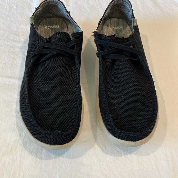 Sanuk Black Canvas Elastic Slip-On Shoes Men’s Size 12 Comfort Casual Loafers - Picture 2 of 6